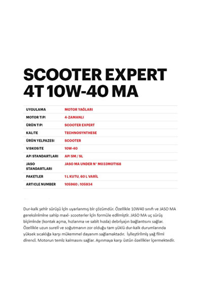 Motul Scooter Expert 10w40 4t Ma 1l Motosiklet Yağı 2023.03 Üretim Tarihli