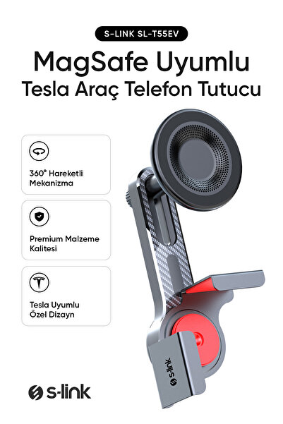 S-LINK SL-T55EV iPhone Magsafe Uyumlu Siyah Ekrana Takılan Tesla Model Mıknat...