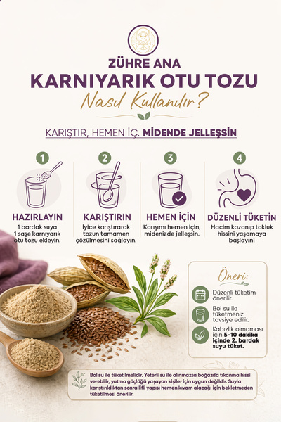 Zühre Ana Doğal Karnıyarık Otu (Psyllium) Tozu 30 saşe x 5gr