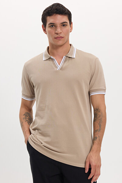 Tudors Erkek Slim Fit Dar Kesim %100 Pamuklu Çizgili Detaylı V Yaka Taş Polo ...