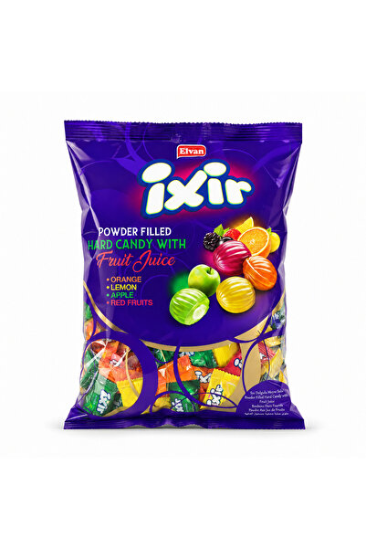 Elvan Ixir Dolgulu Meyve Sulu Sert Şeker 1000 Gram (1 Poşet)