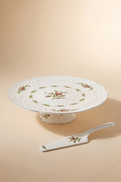 Karaca Vintage Rose 2 parça Spatulalı Kek Servis Seti 30 cm Krem
