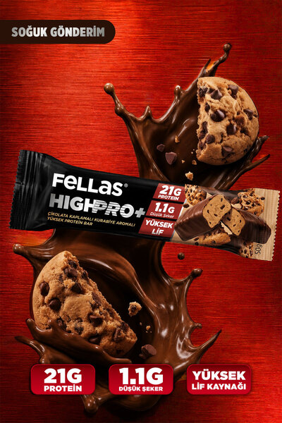 Fellas Çikolata Kaplı HighPro+ Protein Bar - Kurabiye Aromalı (50g) - 12 adet
