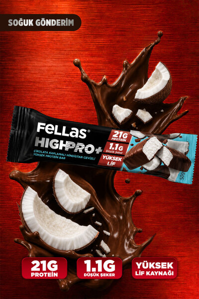 Fellas Çikolata Kaplı HighPro+ Protein Bar - Hindistan Cevizli (50 g) - 12 Adet