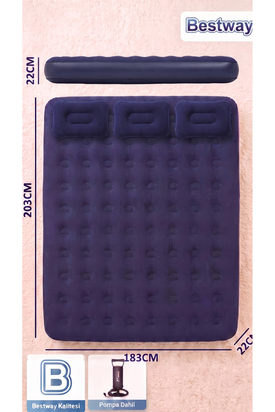 BESTWAY Şişme Yatak 3 Kişilik - 3 Yastık ve Pompa Hediye (67004)
