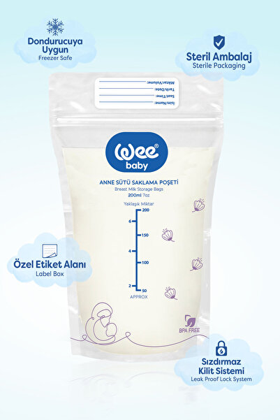 Wee Baby Anne Sütü Saklama Poşeti 20'li Steril Süt Saklama Torbası (20X200 Ml)
