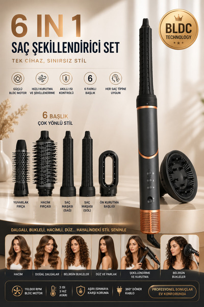 Bright Elegance Be-5124 1500W Foldable 6 in 1 Bldc Motor Hair Styling Set