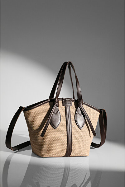 Rimense Women's Bitter Brown Straw Lined Zippered Hand and Shoulder Bag