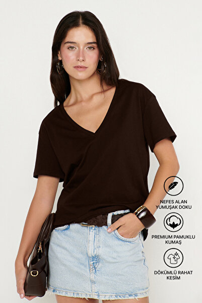 AC&Co / Altınyıldız Classics Γυναικείο μπλουζάκι καφέ 100% βαμβακερό με απαλή...