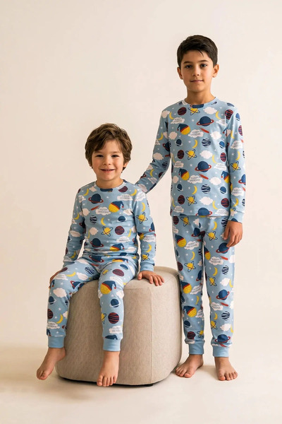 ZUZUNGA Planet Pattern Long Sleeve Boys' Pajama Set.