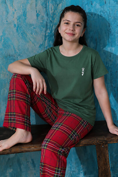 Pijamaevi Green Queen Short Sleeve Mother Daughter Family Pajamas - Kids Set