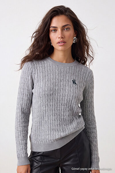 Trendyol Collection Gray Horse Embroidered Hair Weave Thin Knitwear Sweater T...