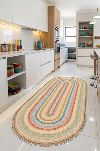 Decomia Home Dijital Kaymaz Yıkanabilir Renkli Jüt Görünümlü Mutfak Halısı Sa...