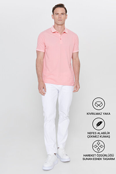 AC&Co / Altınyıldız Classics Men’s Slim Fit Cotton Polo Collar T-Shirt in Pin...