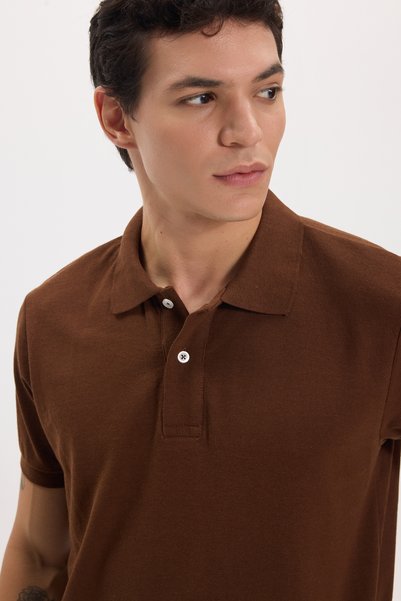 Tudors Men's Slim Fit Narrow Cut Cotton Soft Texture Breathable Fabric Non-Rumbling Collar Brown Polo collar Shirt