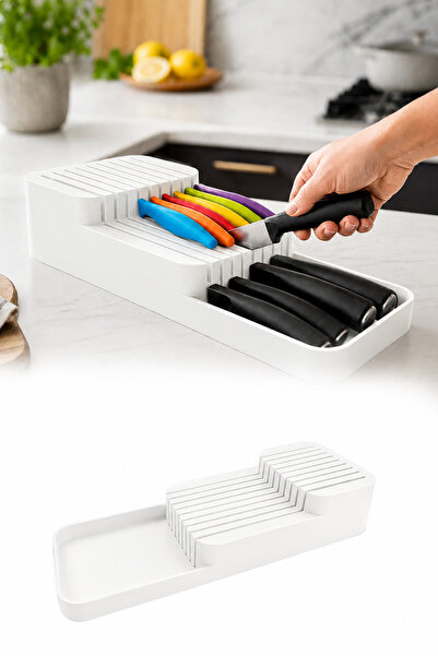 omilife 2 Rows of Knife Holder In-Drawer Safe Knife Organizer, Anti-Slip Styl...