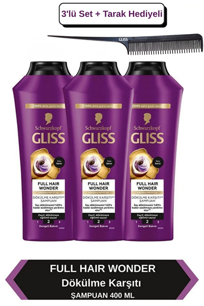 Gliss Full Hair Wonder Dökülme Karşıtı Şampuan 400 mlx3 Adet