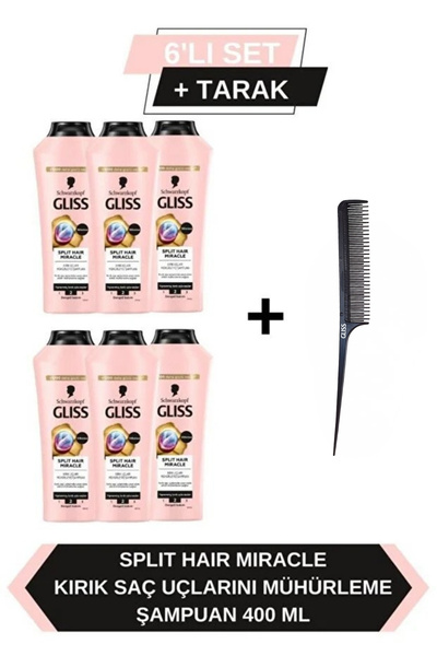 Gliss Split hair miracle shampoo 400 ml x6 pieces + free comb