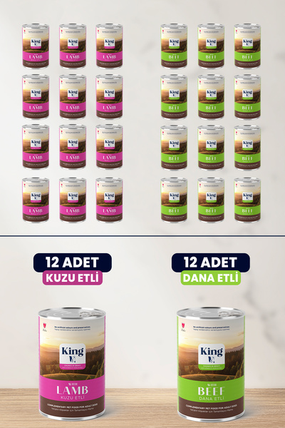 King Sos İçerisinde Et Parçacıklı Kuzu Etli ve Dana Etli Köpek Konservesi 400...