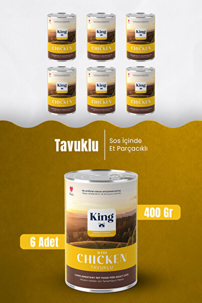 King Sos İçerisinde Et Parçacıklı Tavuklu Kedi Konservesi 400 Gr*6 ADET