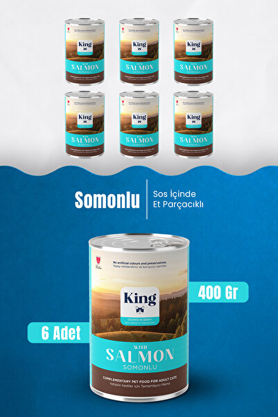King Sos İçerisinde Et Parçacıklı Somonlu Kedi Konservesi 400 Gr*6 ADET