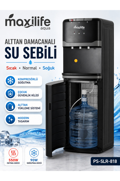 Maxilife Aqua Kompresörlü Alttan Damacanalı Sıcak Soğuk Normal Su Sebili Çocu...