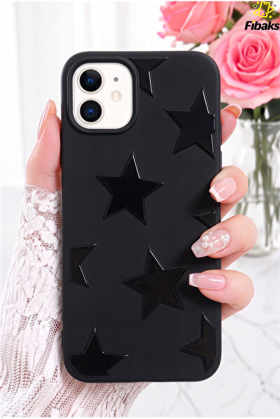 Fibaks iPhone 12 / 12 Pro Kılıf Siyah Yıldız Star Desenli Silikon Darbe Emici...