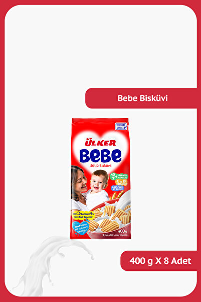 Ülker BEBE Sütlü Bisküvi- Trans Yağ İçermez - 400 gram - 8 Adet