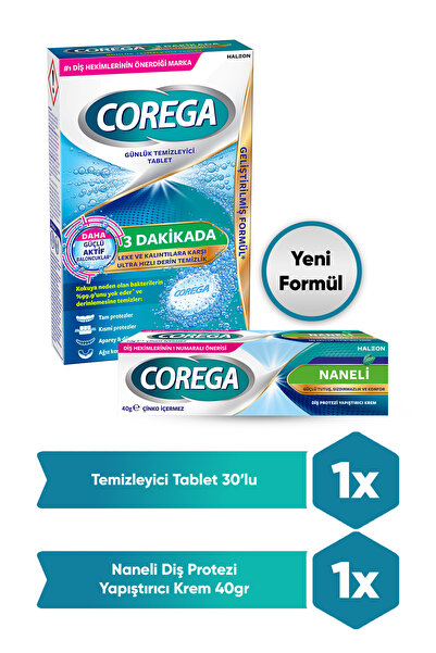 Corega Süper Protez Yapıştırıcı Krem 40 Gr +3 Dakikada Günlük Temizleyici Tab...