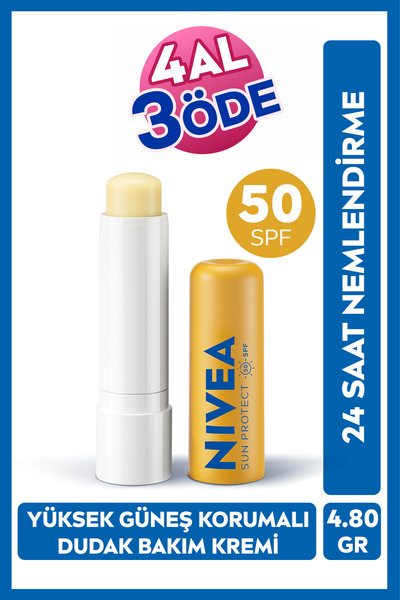 NIVEA SUN SPF50 Yüksek Güneş Korumalı Nemlendirici Renksiz Dudak Bakım Kremi ...