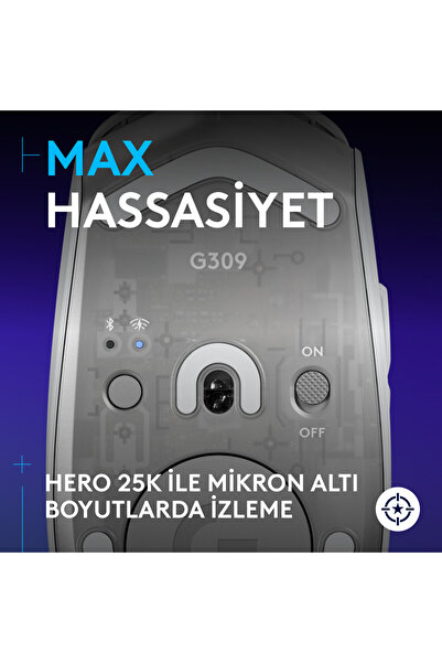 logitech G G309 LIGHTSPEED HERO 25K Sensörlü PC/Mac ile Uyumlu Kablosuz Oyuncu Mouse, Beyaz 910-007208