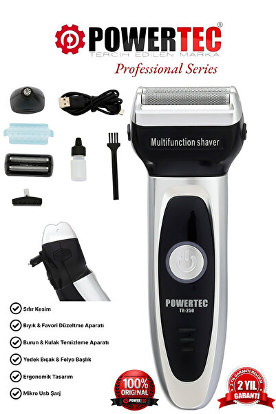 POWERTEC TR-250 Günlük Sakal Ve Burun-Kulak Tıraş Makinesi Yedek Başlık Hediy...