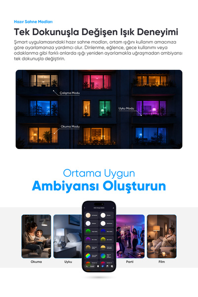 Şımart Akıllı Rgb Led Ampul Bluetooth 16m Renk, Ayarlanabilir Parlaklık