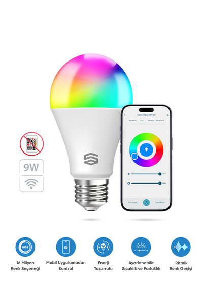 Şımart Akıllı RGB LED Ampul Wi-Fi 16M Renk, Uzaktan Kontrol ve Sesli Asistan ...