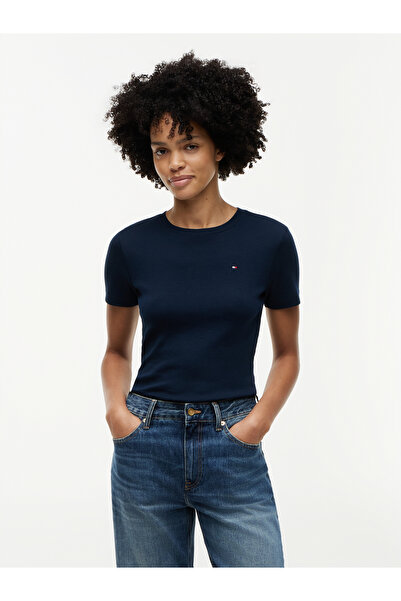 Tommy Hilfiger Women's Th Slim Crew Neck T-Shirt - Navy Blue