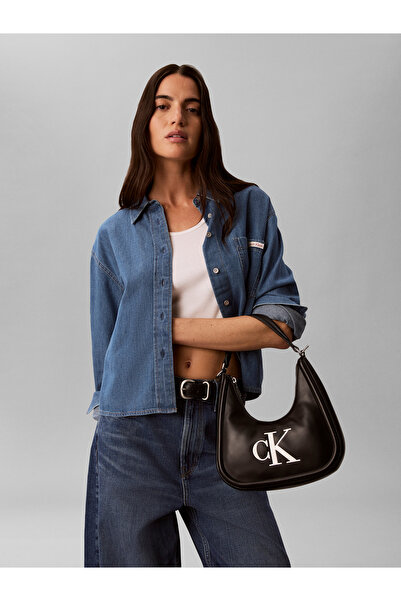 Calvin Klein Women's Leather Short Handle Zipper Closure Ck Logo Patterned Bl...