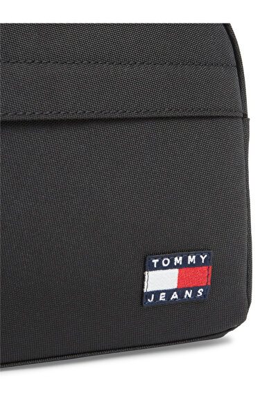 Tommy Hilfiger Men's Th Flag Logo Black Handbag with Zippered Front Pocket an...
