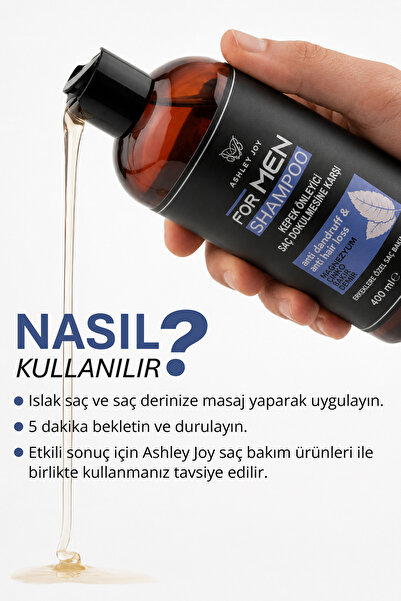 ASHLEY JOY Kepeğe Karşı Etkili Ve Dökülme Karşıtı Magnezyum, Çinko Içeren Mentollü Erkek Şampuanı 400 ml