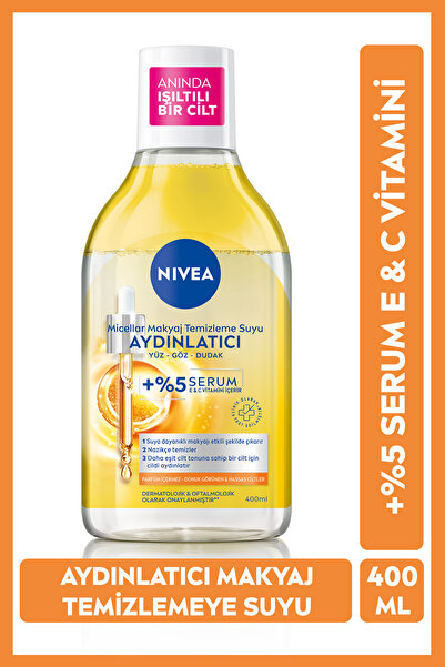 NIVEA Aydınlatıcı Micellar Makyaj Temizleme Suyu 400ml, Serum Etkili, C Vitam...