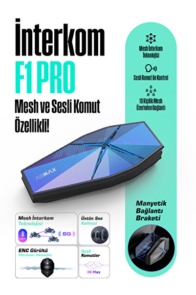 Nukrotech ASMAX F1 Pro – Mesh ve Sesli Komut İnterkom (Shiny Blue)