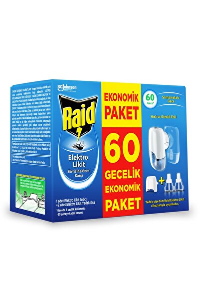 Raid Elektro Likit Cihaz ve 2 Yedek Likit Şişe 60 Gecelik Ekonomik Paket