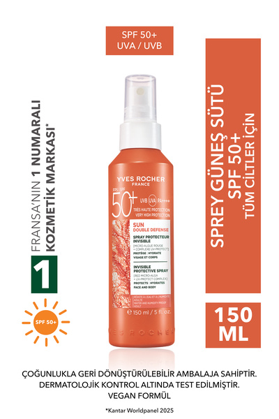 Yves Rocher Yüz & Vücut Güneş Spreyi - SPF 50+ / Sun Double Defense - Kırmızı...