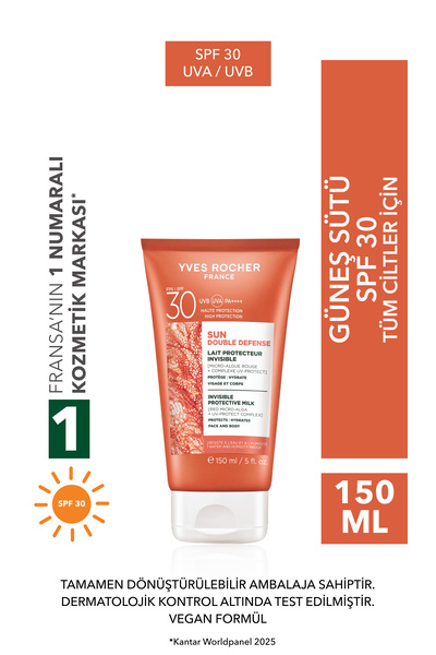 Yves Rocher Yüz&Vücut Güneş Losyonu - SPF 30 / Sun Double Defense - Kırmızı M...