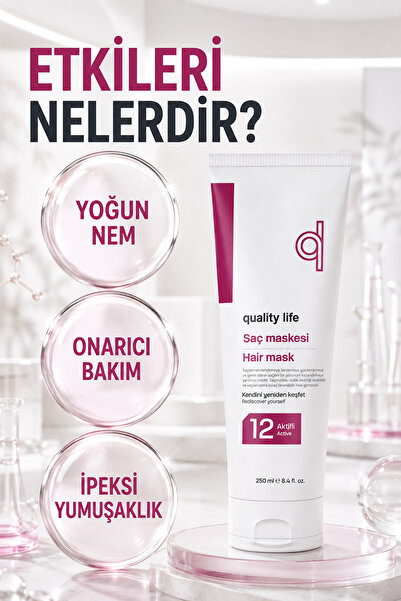 Quality Life 12 Aktifli Saç Bakım Maskesi Yanmış Yıpranmış Kuru Saçlar İçin Nemlendirici Onarıcı Hızlı Saç Uzatma