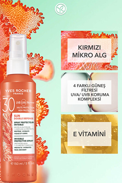 Yves Rocher Yüz &Vücut Güneş Spreyi - SPF 30 / Sun Double Defense - Kırmızı Mikro Alg 150ML