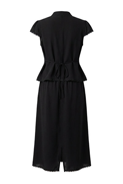 Trendyol Curve Black Slim Fit Shirt Midi Skirt Woven Plus Size Bottom - Top S...