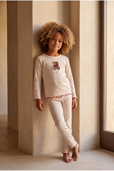 Katia&Bony Girl's Teddy Patterned Pajama Set Ecru