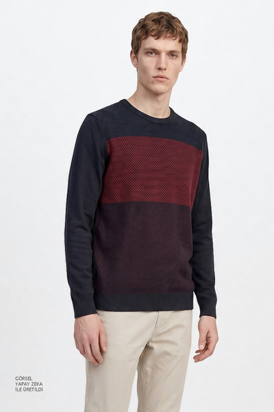 ALTINYILDIZ CLASSICS Navy Blue Men's Crew Neck Standard Fit Sweater Ace049261...