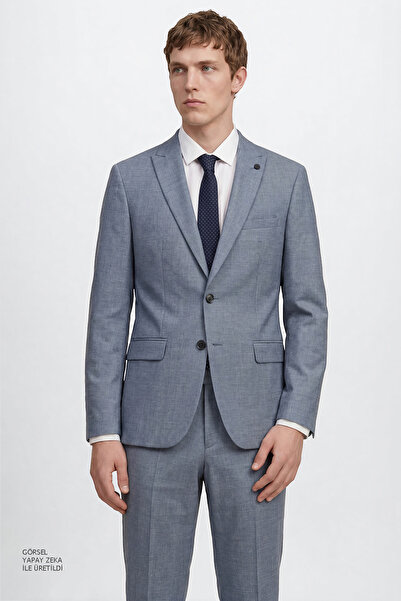 ALTINYILDIZ CLASSICS Men's Blue Wool Slim Fit Tuxedo Suit with Swallow Collar...