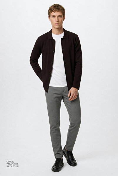 ALTINYILDIZ CLASSICS Erkek Gri-Mavi Pamuklu Slim Fit Dar Kesim Armürlü 5 Cepl...